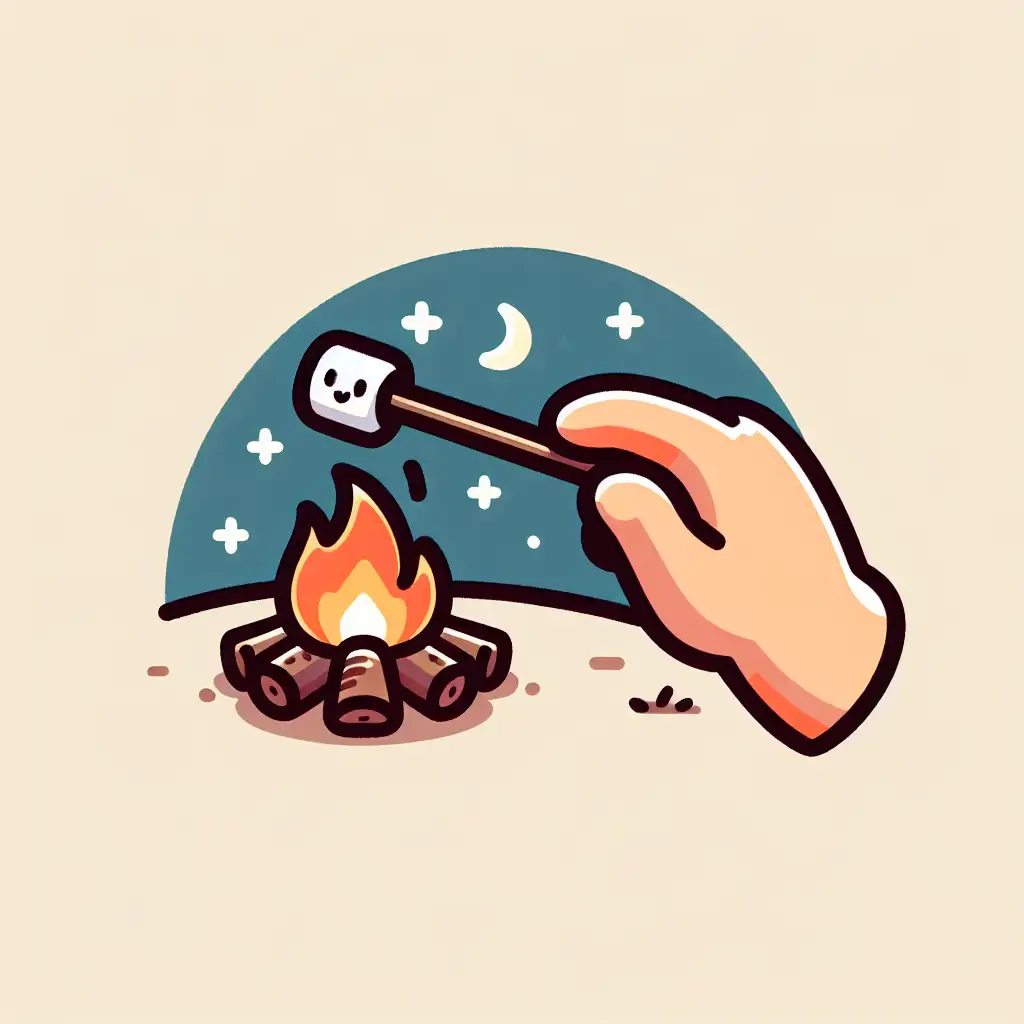 Campfire with hand roasting a marshmallow