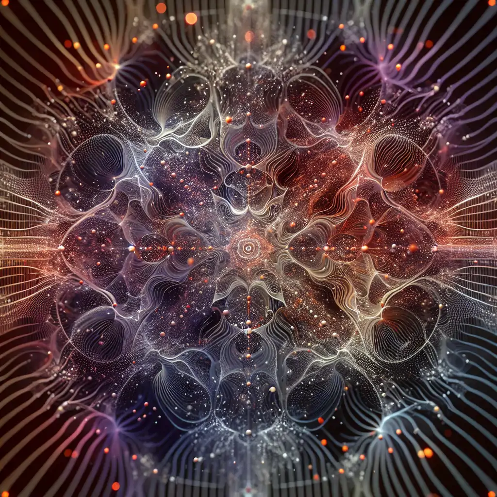 Particles creating an interference pattern on a screen.