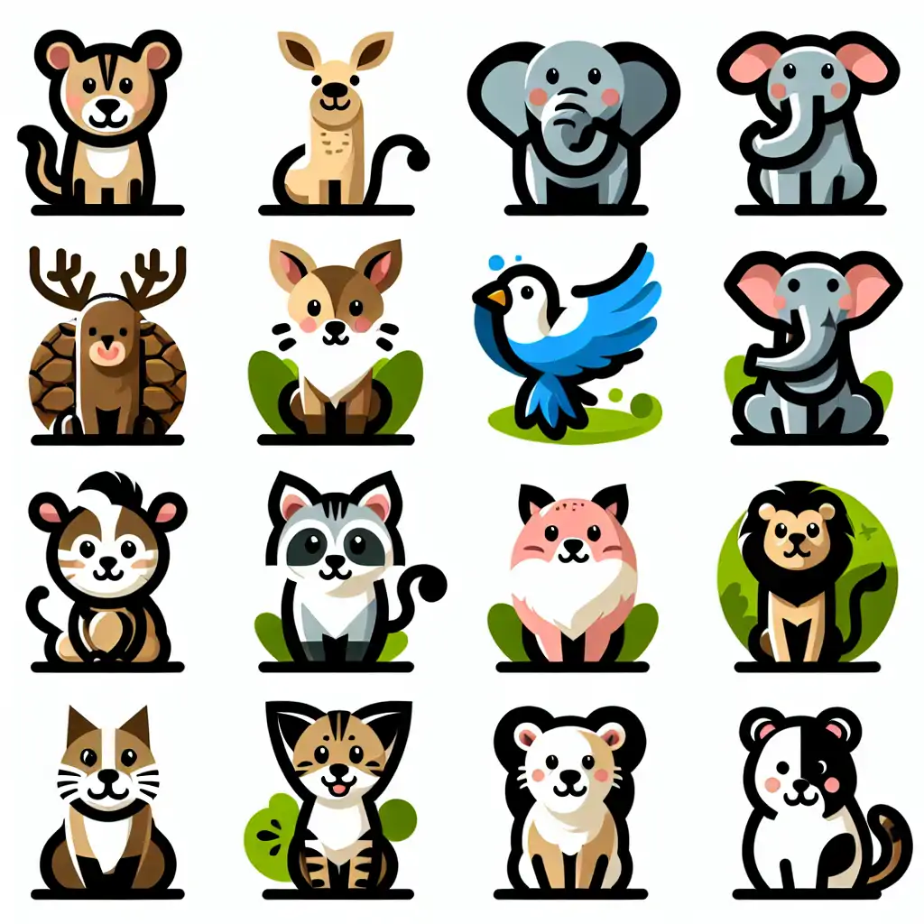 An artistic rendering of various animals in their natural habitats, symbolizing the diverse qualities incorporated into successful animal-inspired logos.