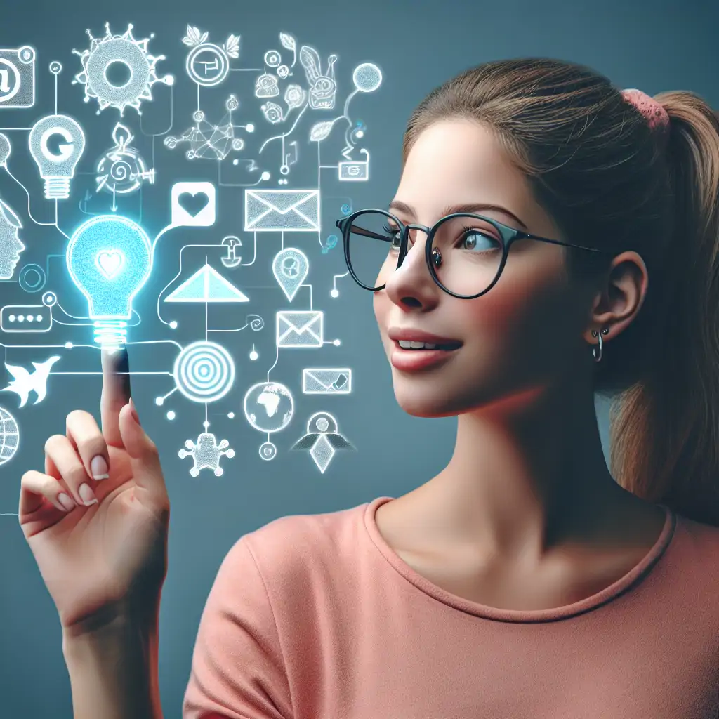 A blogger exploring different digital directories, depicted with whimsical icons signifying creativity and connectivity.