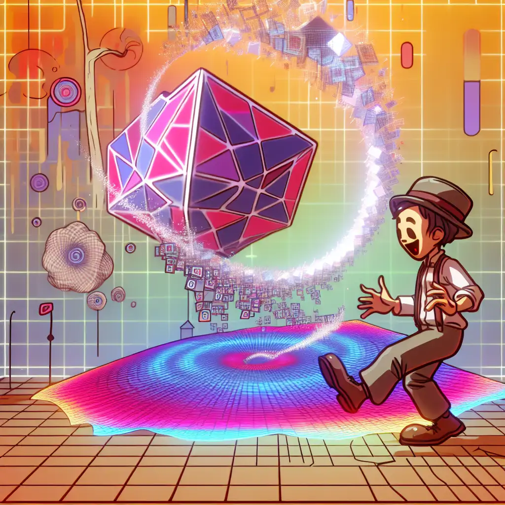 A whimsical illustration of an avatar tripping over a digital glitch, capturing the chaotic charm of the metaverse.