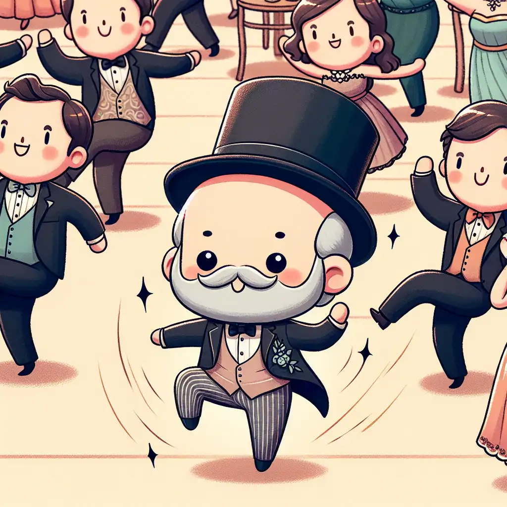 A vibrant portrayal of a diplomatic meeting turned into a lively dance floor, with Douglas leading the charge in his iconic attire.