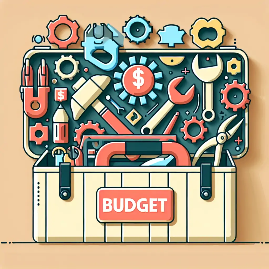 A collection of budget branding strategies represented as tools in a creative toolbox.