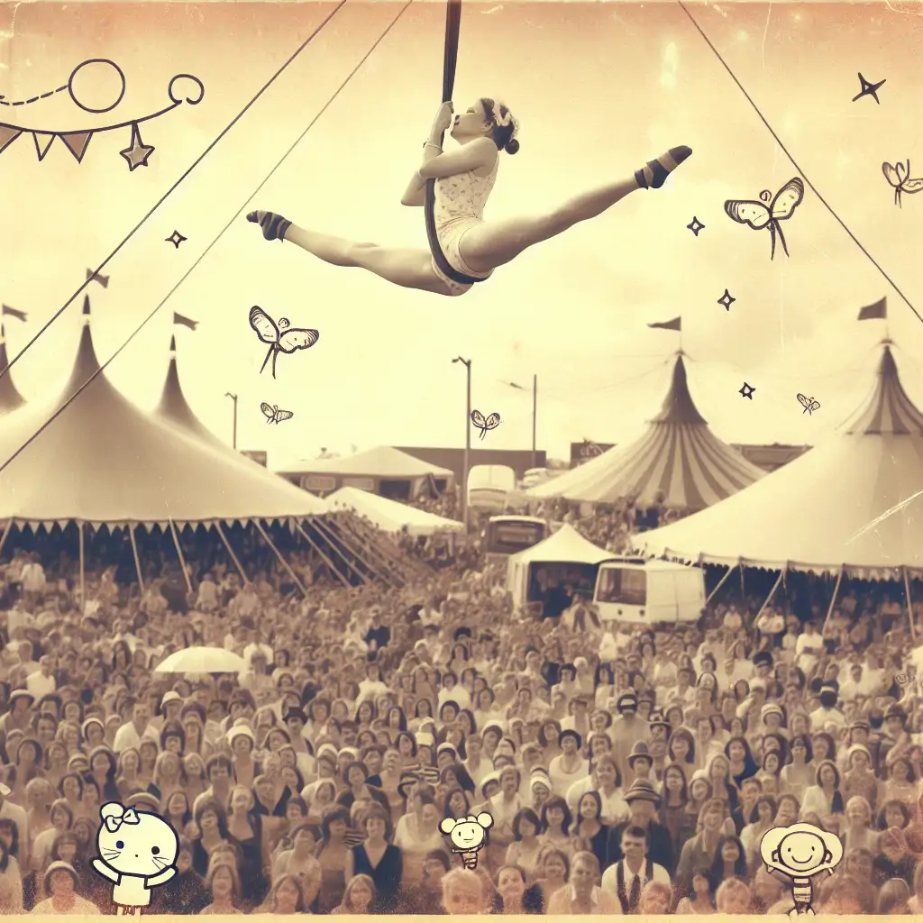 A vintage photo of Felix during one of his daring aerial performances at a community festival.