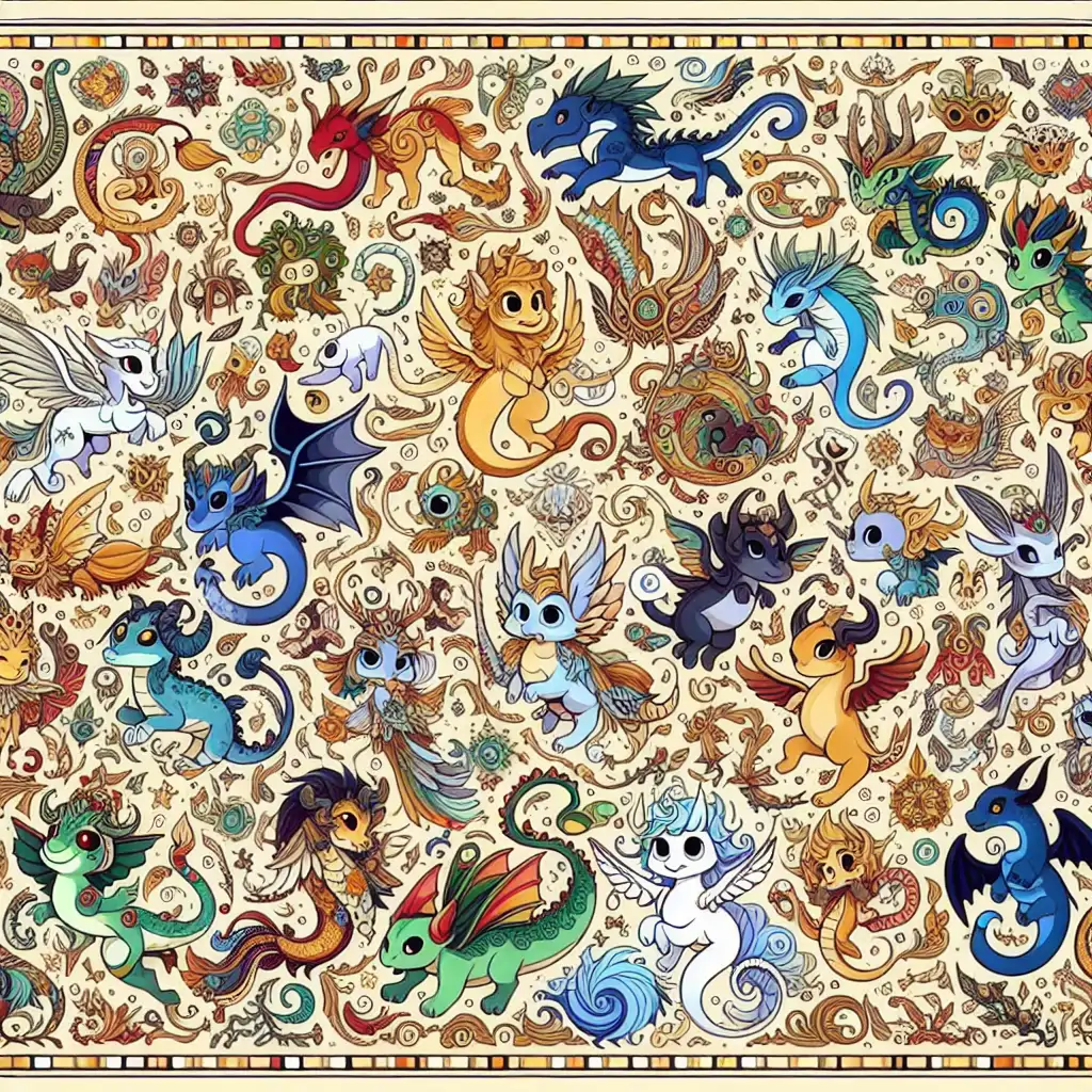 A tapestry of mythical creatures symbolizing the endless creativity of mythical mashups.