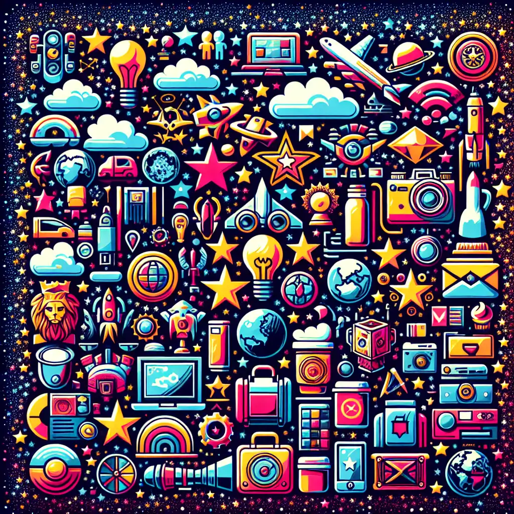 A collage of brand logos and iconic products set against a backdrop of the galaxy, stars twinkling in the background.