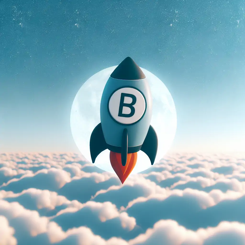 A soaring rocket labeled 'BlogBase', symbolizing new heights and opportunities in blogging.