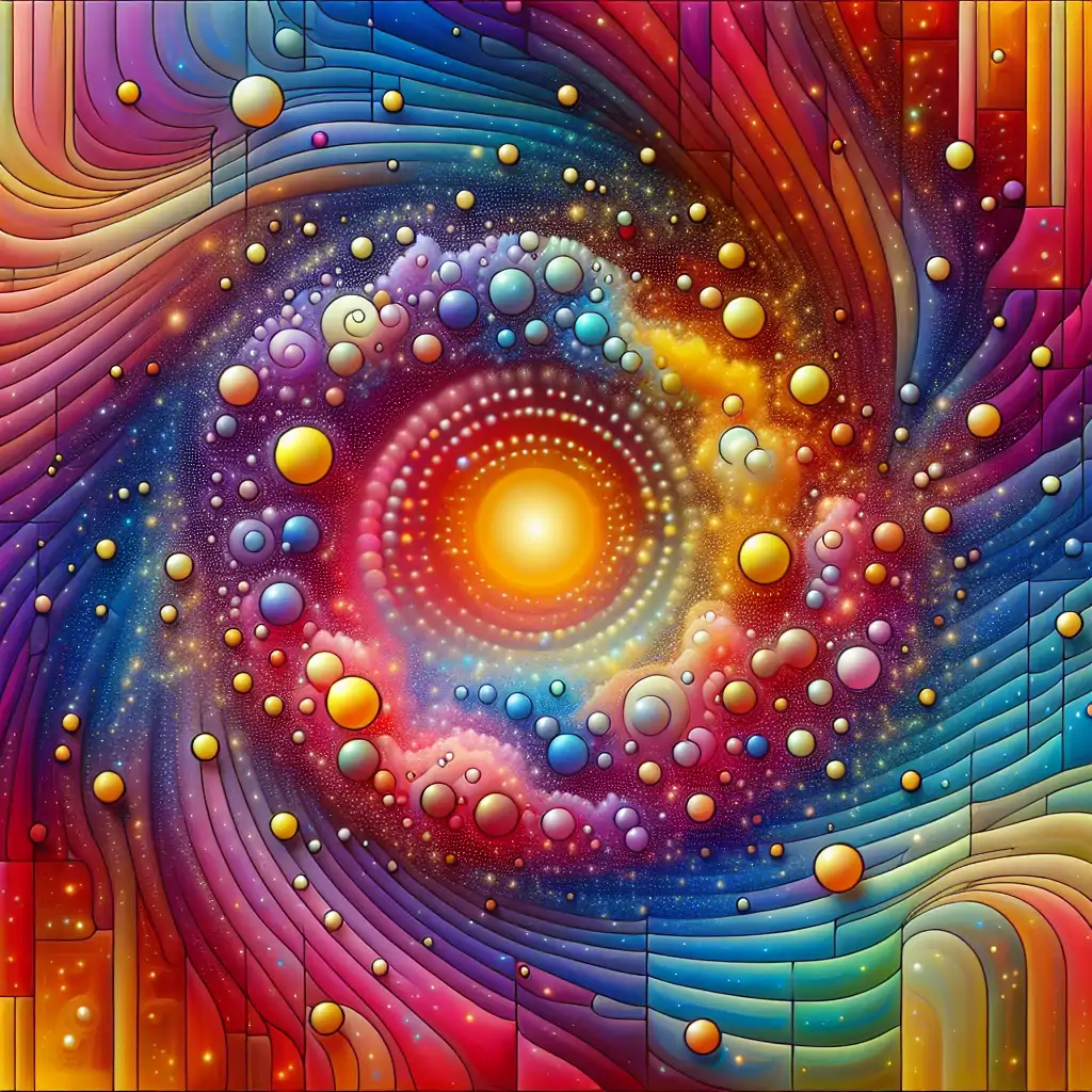 A visualization of quantum foam in action, with tiny, dynamic bubbles forming in a vibrant and colorful spacetime grid.