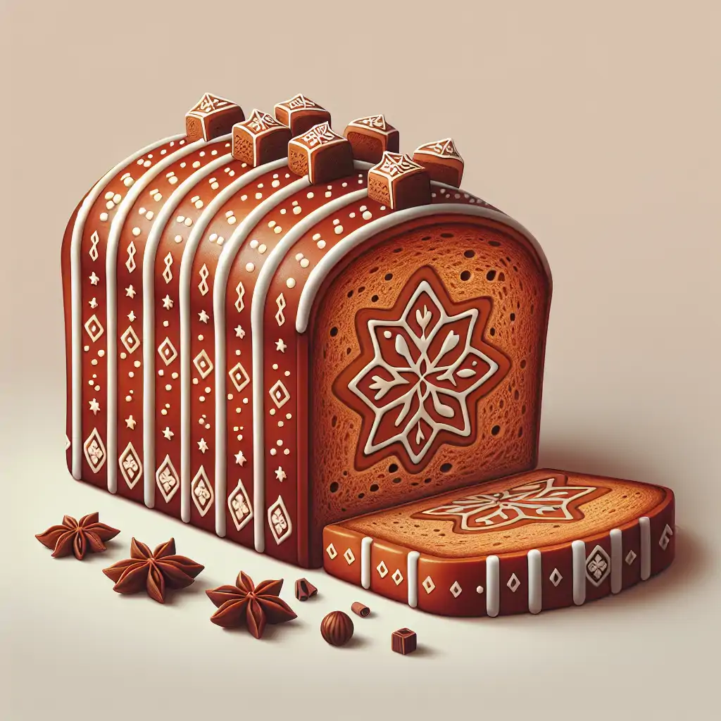 A beautifully presented loaf of gingerbread with slices revealing its rich, spicy texture.