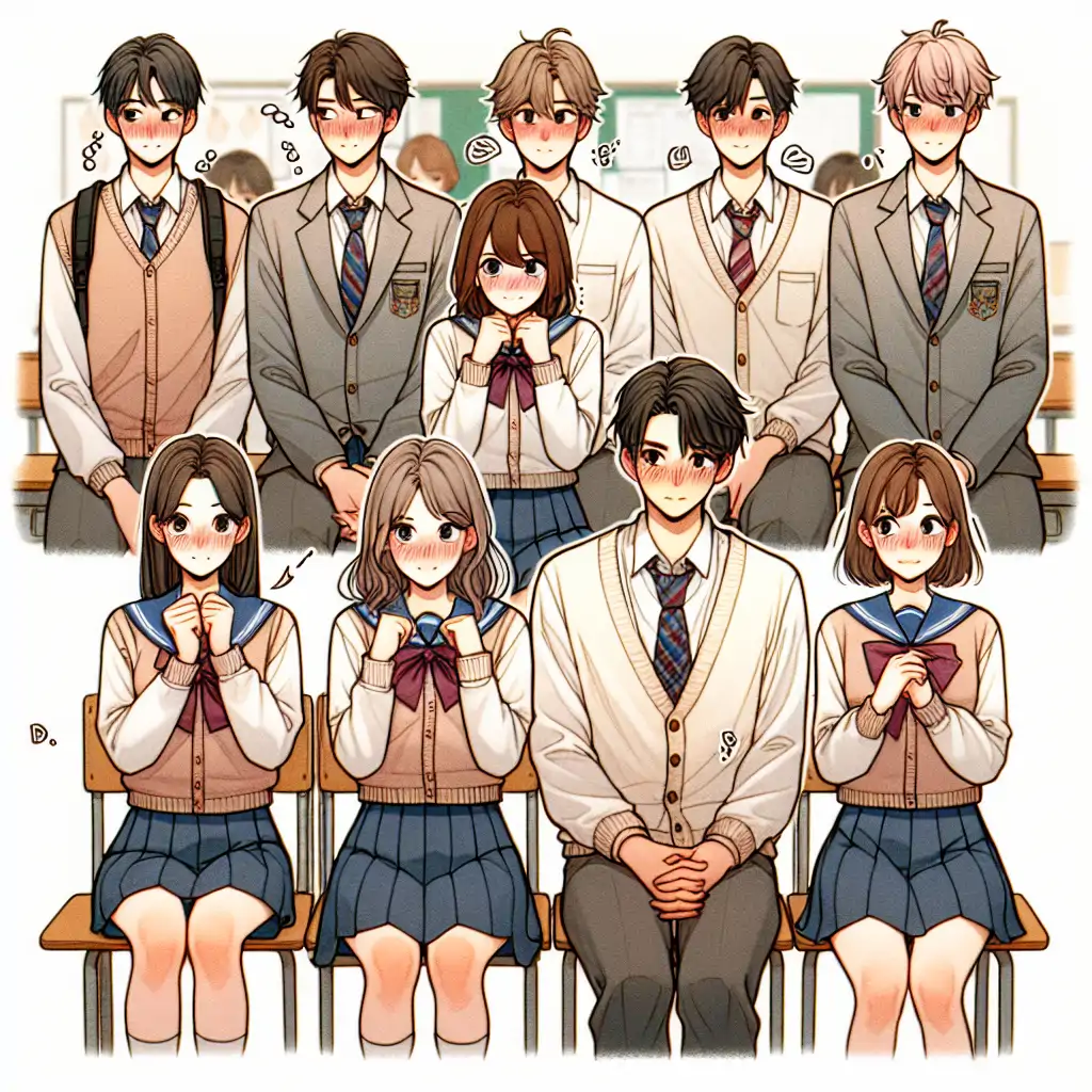 A group of students exhibiting various body language cues, highlighting tension and avoidance.