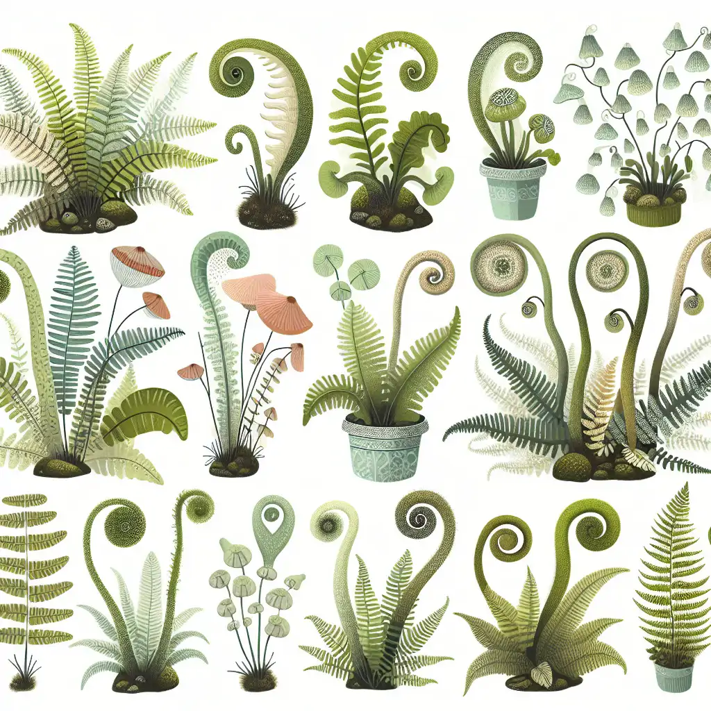 A collage of various unusual ferns, showcasing their quirky and unique appearances.