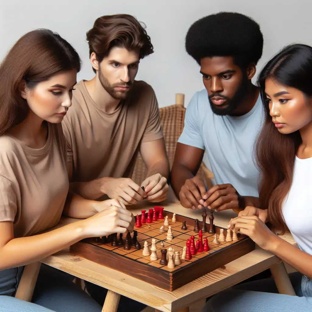 A group of friends intensely engaged in a game of Risk.