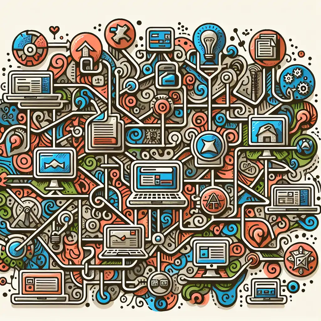 A graphic of interconnected web of directories and blogs, symbolizing connectivity and expanded reach.