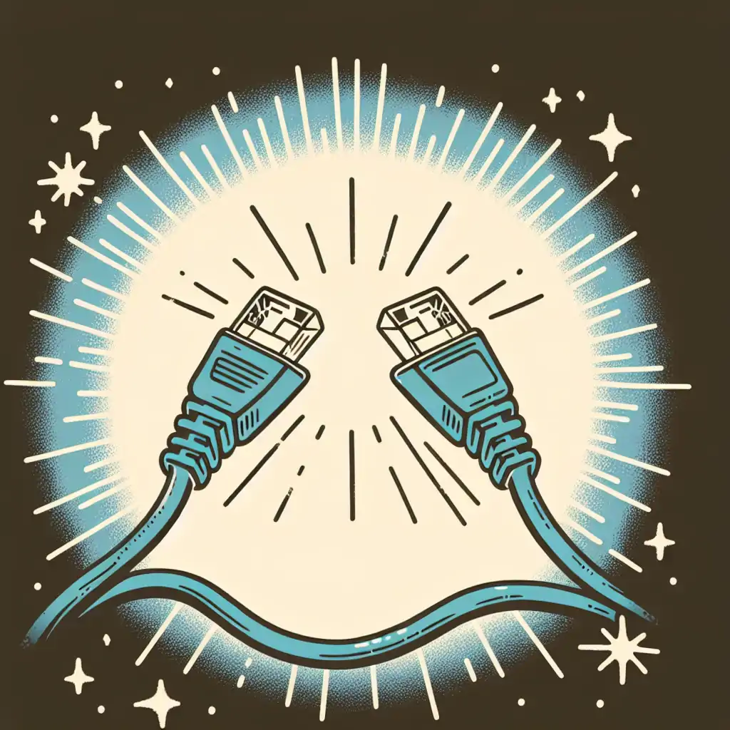 An ancient ethernet cable glowing, giving the impression it is connected to the supernatural.