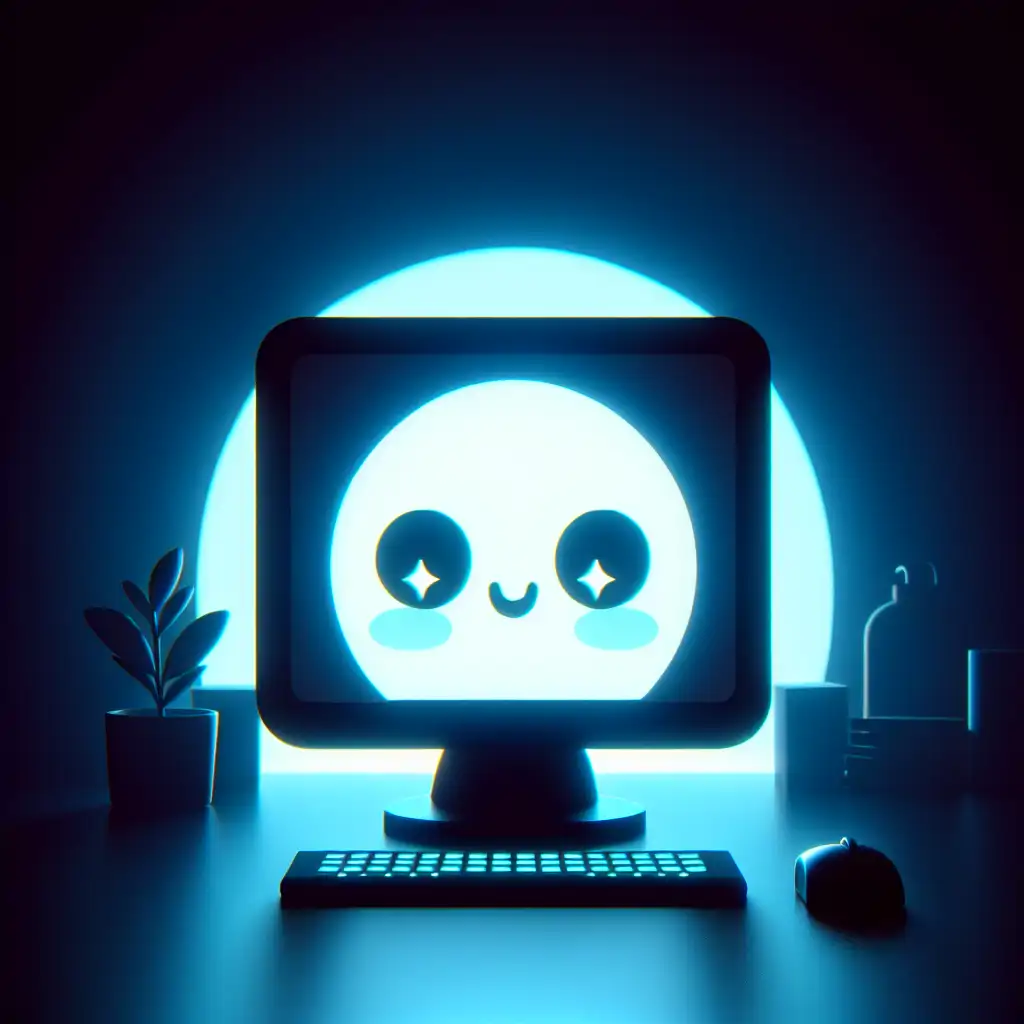 A spooky glow emanating from a desktop computer screen in a dimly lit room.