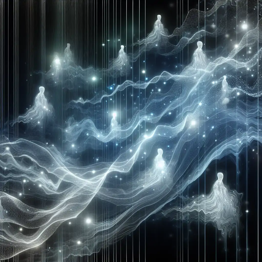 An illustration of data streams blending seamlessly with ghostly apparitions.