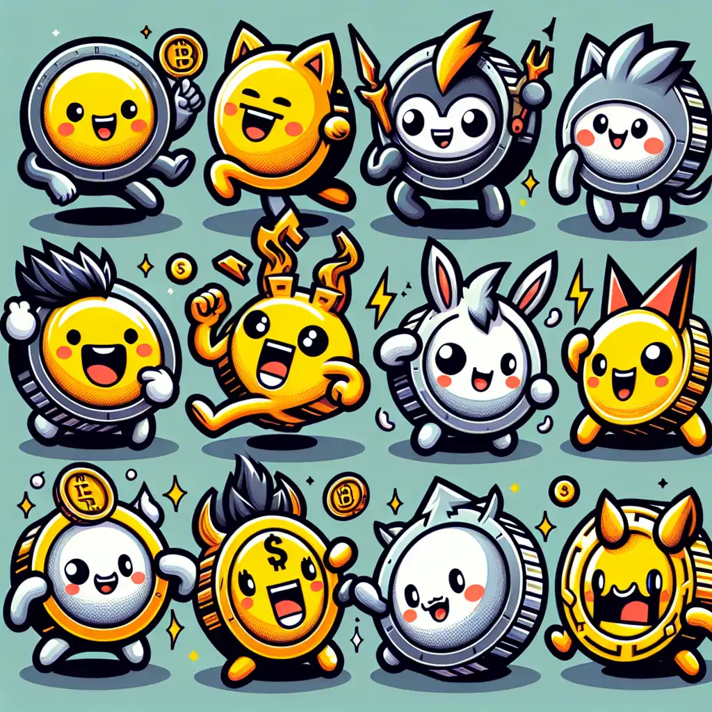 A montage of popular meme coin mascots, representing the diverse and playful nature of the meme coin ecosystem.