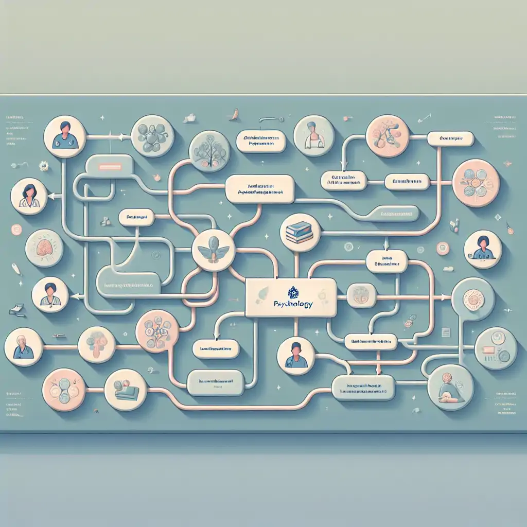 A flowchart demonstrating the different career paths and branches of psychology within the NHS.