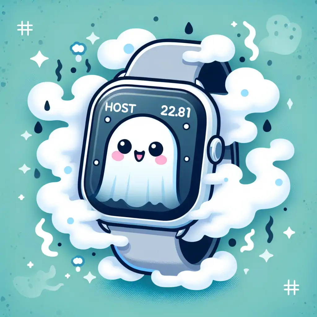A smartwatch with a ghostly mist surrounding it, suggesting otherworldly activity.