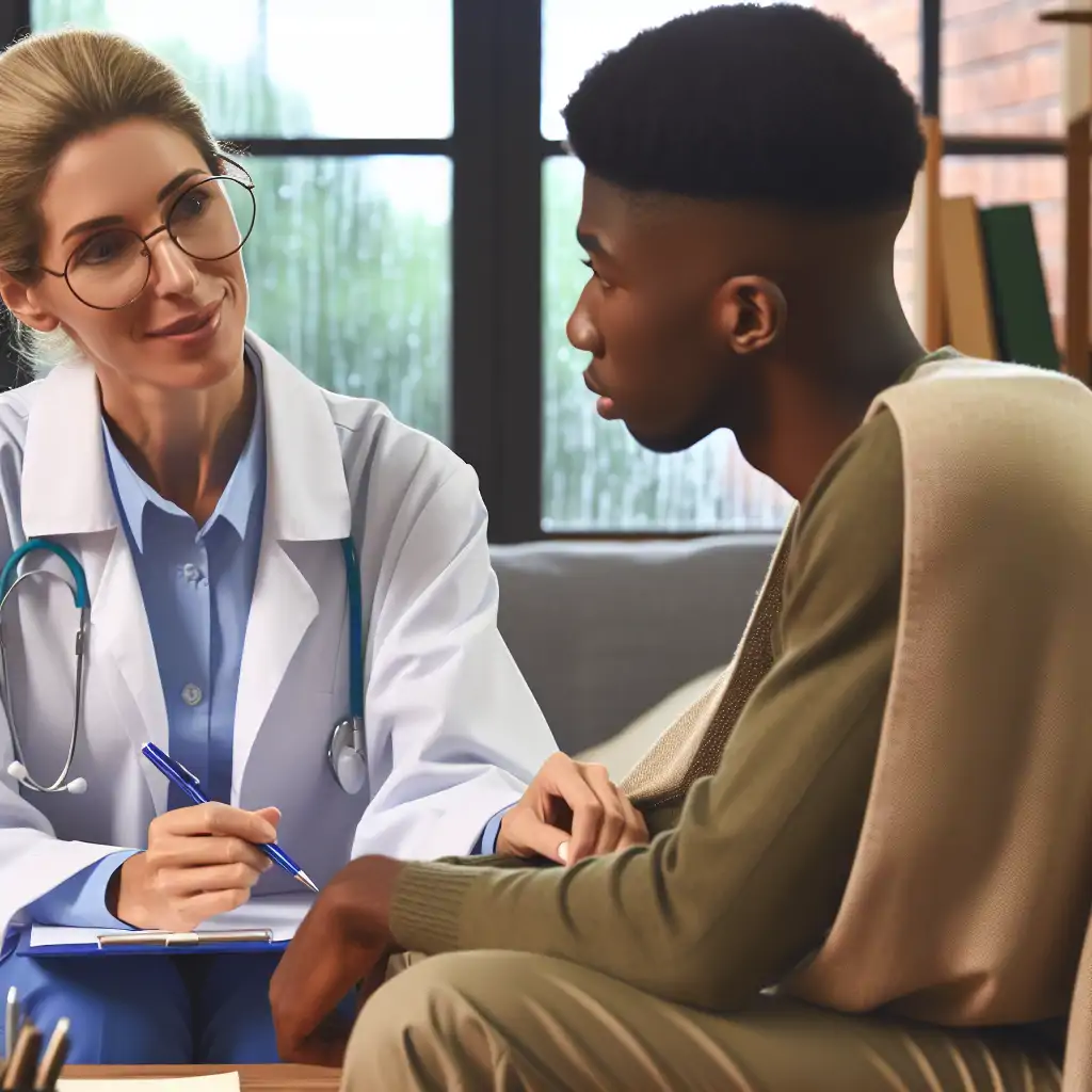 Inspirational image of a psychologist and patient, symbolizing hope and progress within NHS services.