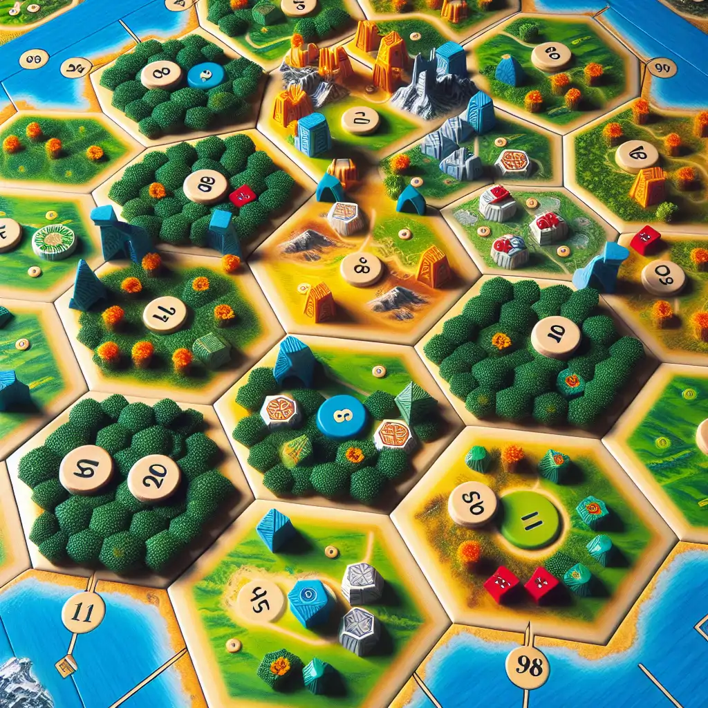 A final victorious Catan board, showcasing completed roads, cities, and the joyful chaos of a game in full swing.