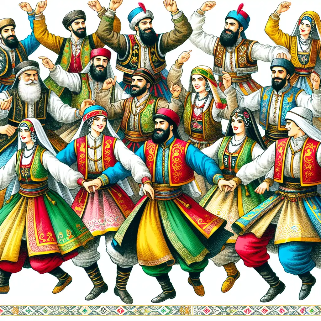 An illustration of medieval dancers in traditional attire, evoking the frenzy of the Tarantella.