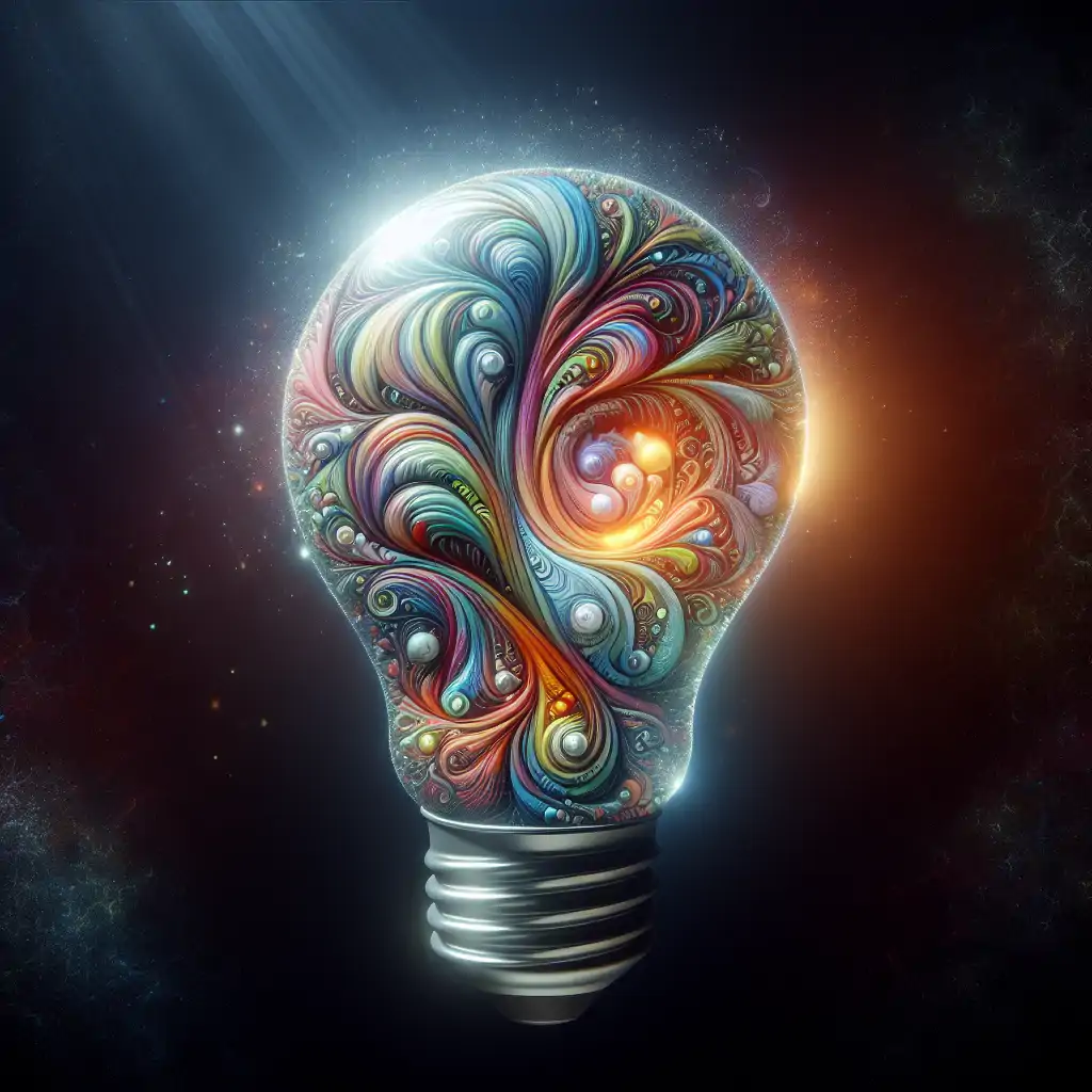 A lightbulb with colorful, swirling designs, symbolizing inspiration and the unlocking of psychological mysteries.
