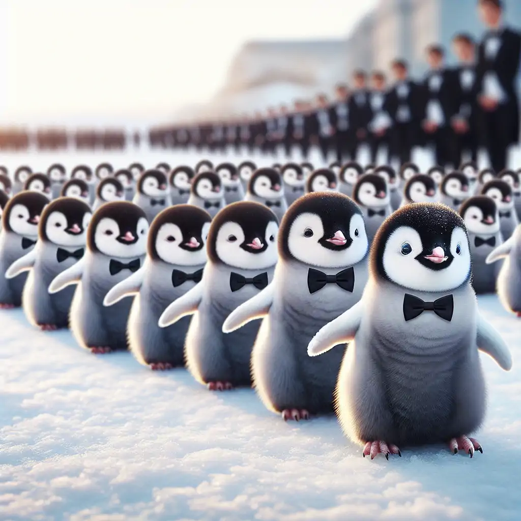 Penguin parade with pint-sized tuxedos