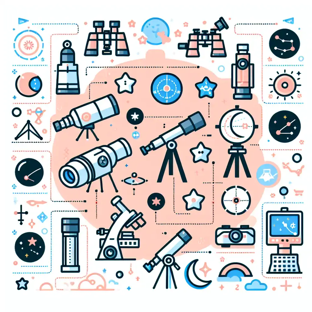 A diagram illustrating different types of stargazing binoculars and telescopes with tips on their usage.