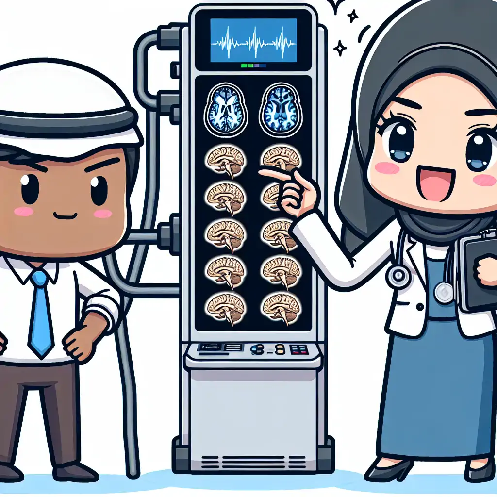 A neuropsychologist enthusiastically explaining brain scan results to a patient, illustrating the combination of technical expertise and interpersonal skills.