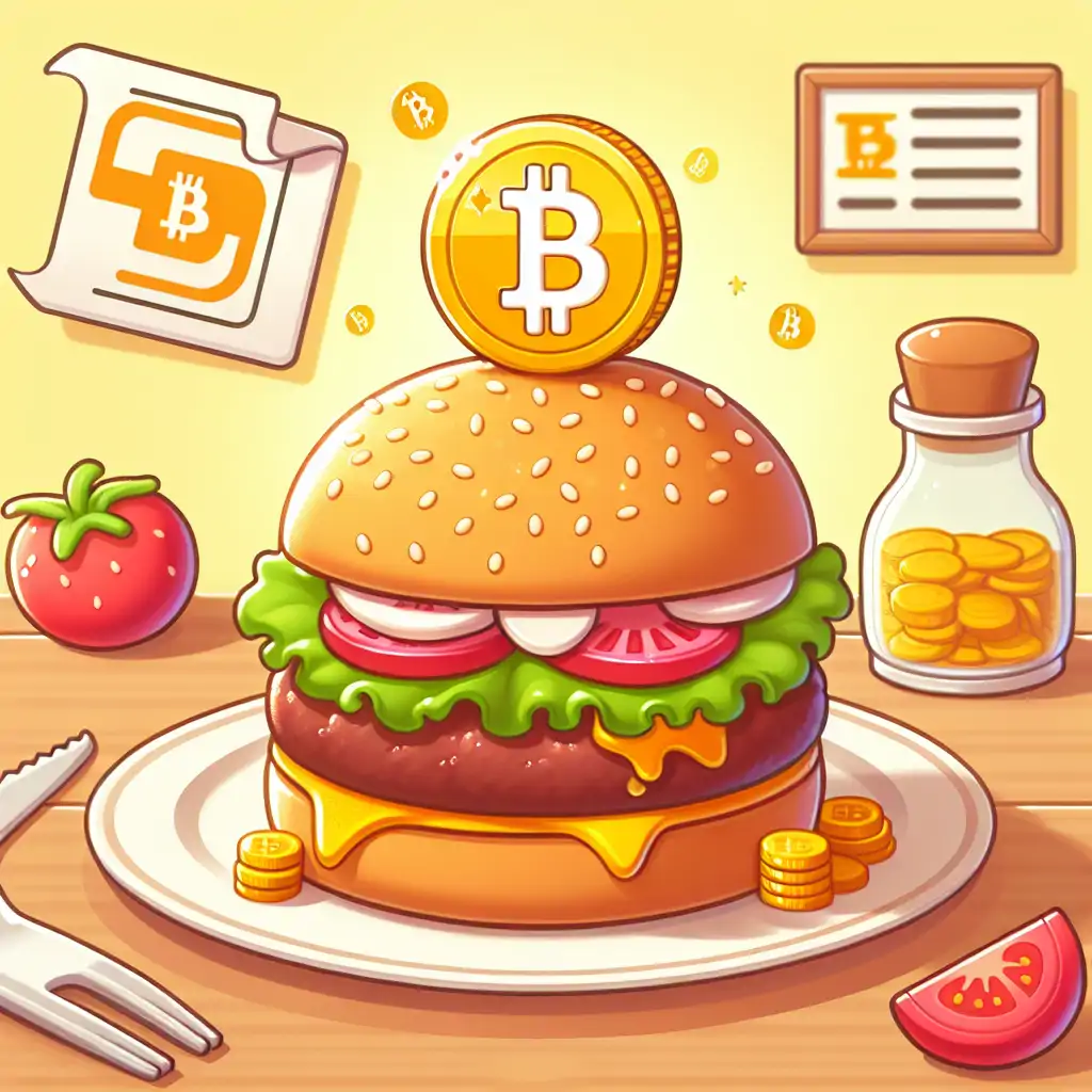 Image of a burger with a Bitcoin logo as the top bun.