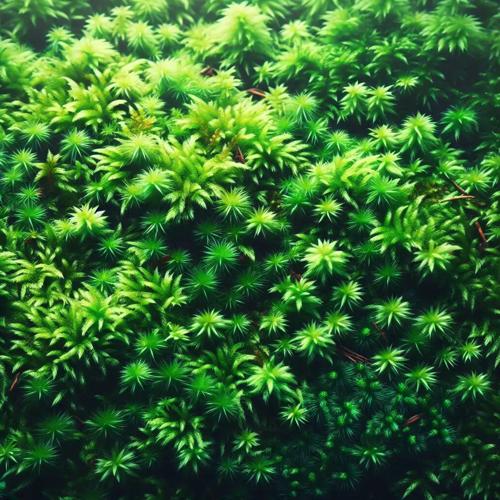 A close-up image of lush, green moss adorning a forest floor, highlighting its vibrant texture.