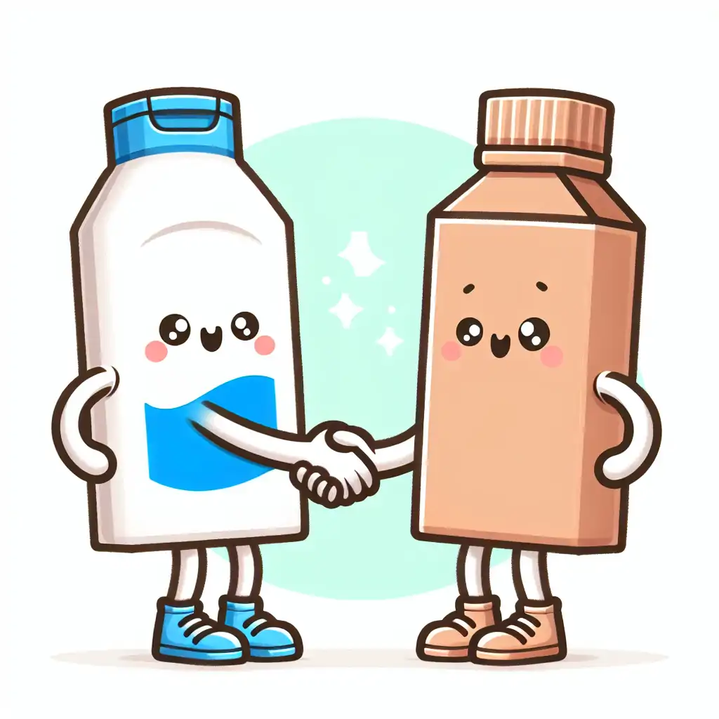 A playful illustration of two brands shaking hands, symbolizing collaboration and coexistence.