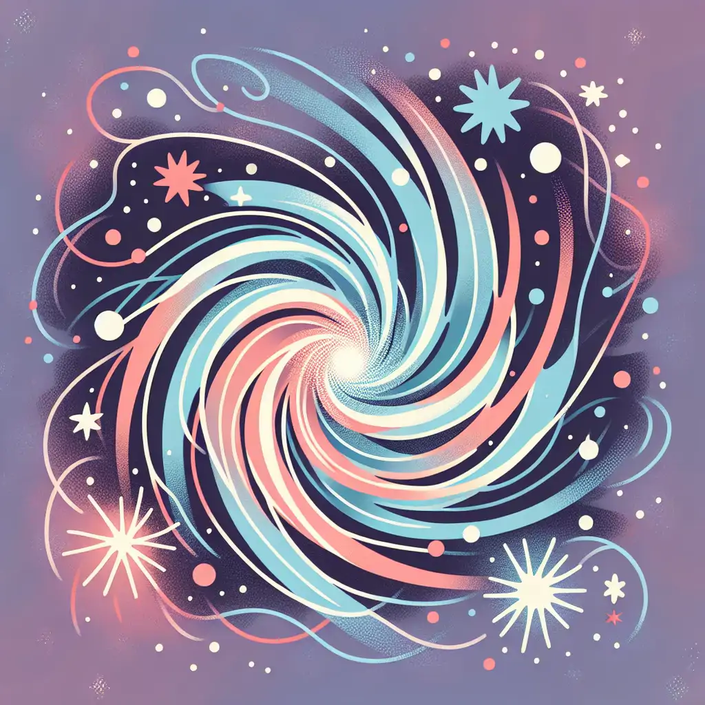 An abstract illustration showing quantum fluctuations sparking cosmic inflation, with swirling patterns transitioning into star formations.