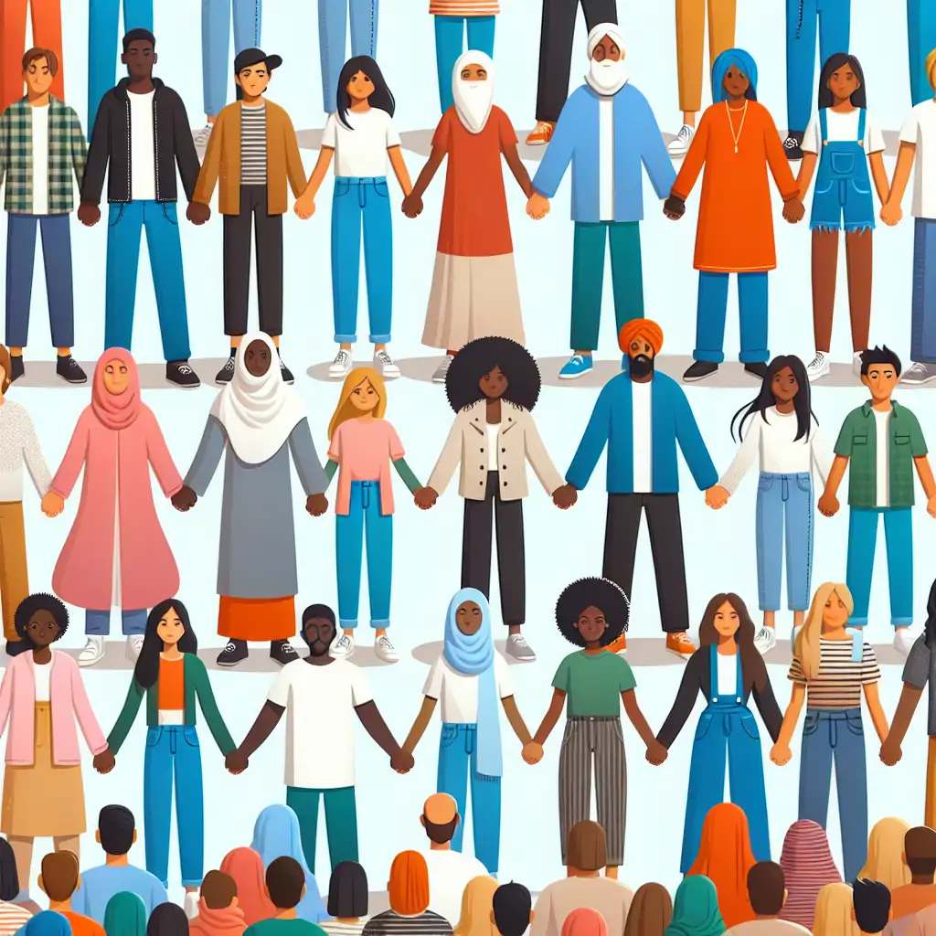 A diverse group of people holding hands, symbolizing unity and resilience.