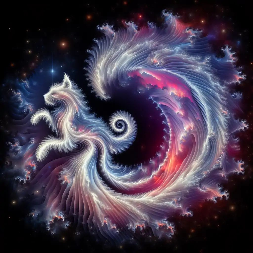 An artist's depiction of a mischievous cosmic cat, representing quantum fluctuations playing with the fabric of spacetime.