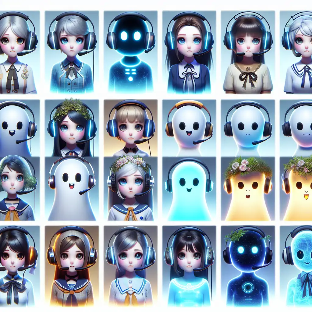 A collection of headsets, some seemingly normal while others have ethereal wisps indicating a haunted presence.