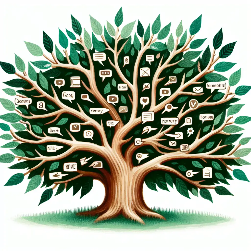 A branching tree with signs pointing to different blogging niches