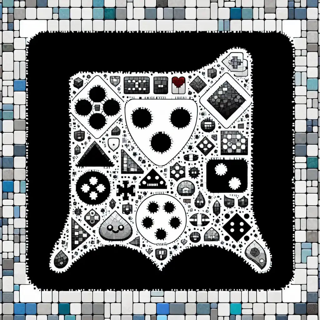 An intricate illustration of various Dominion cards forming a mosaic, symbolizing the myriad possibilities and strategies within the game.