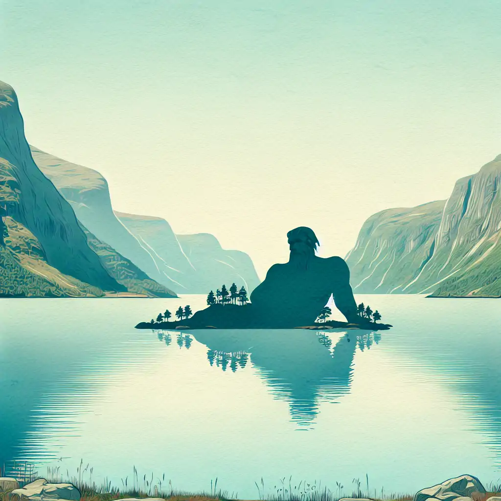 A fjord believed to be formed by a sleeping giant's shifting body.