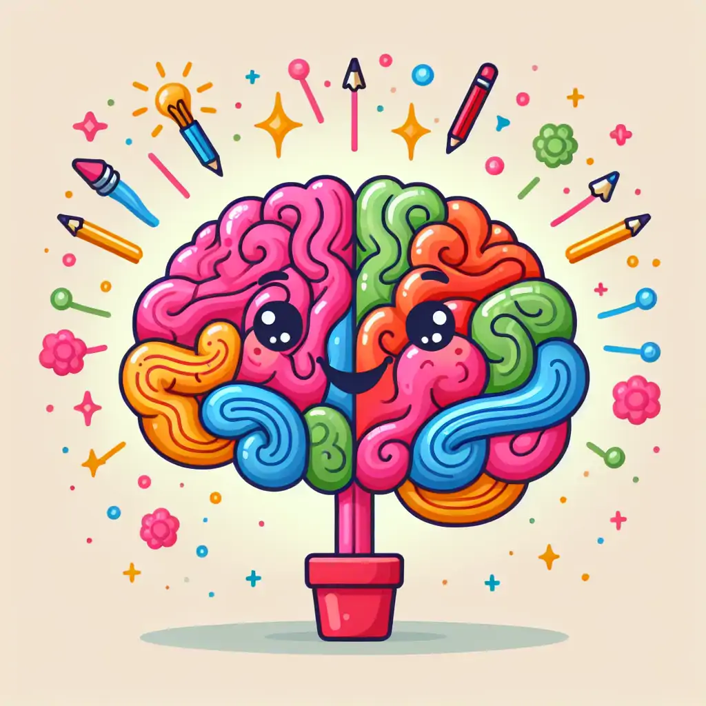 Illustration of an artist's brain with colourful neural pathways representing creativity.