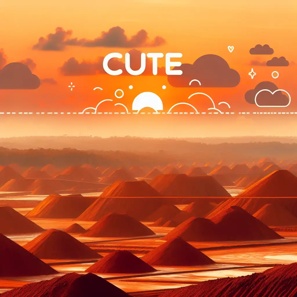 A sunset view of Guinea's bauxite fields, casting an orange glow over the land.