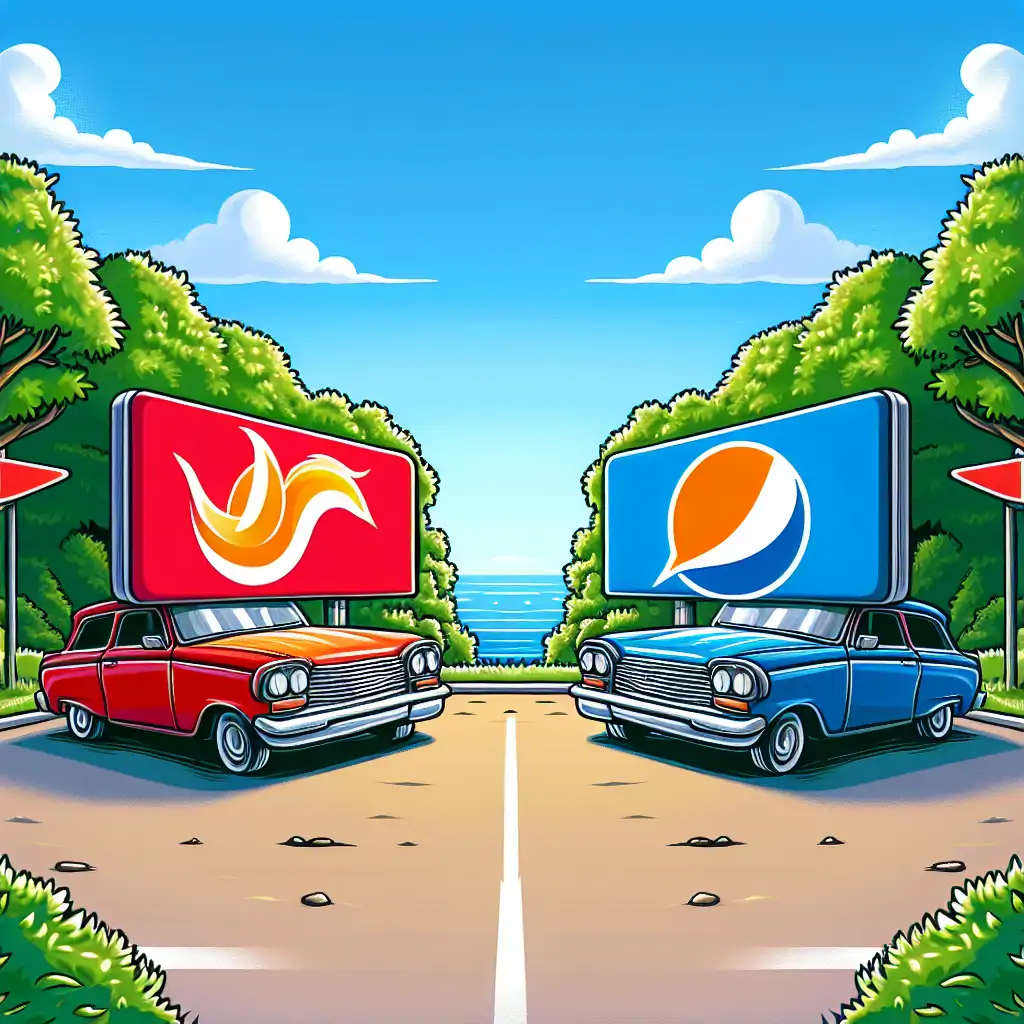 Illustration of two brands with very similar logos having a humorous crossover event.