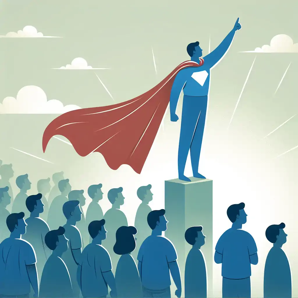 Illustration of a person with a superhero cape stepping up from a group of people, symbolizing the transformation from bystander to advocate.