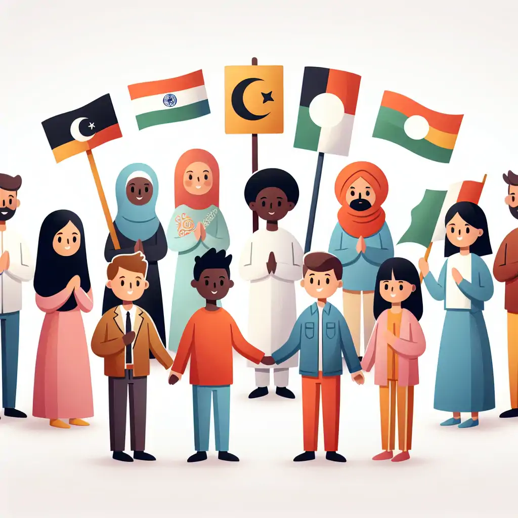 An illustration of a diverse group of people, each holding a map symbolizing their cultural background.