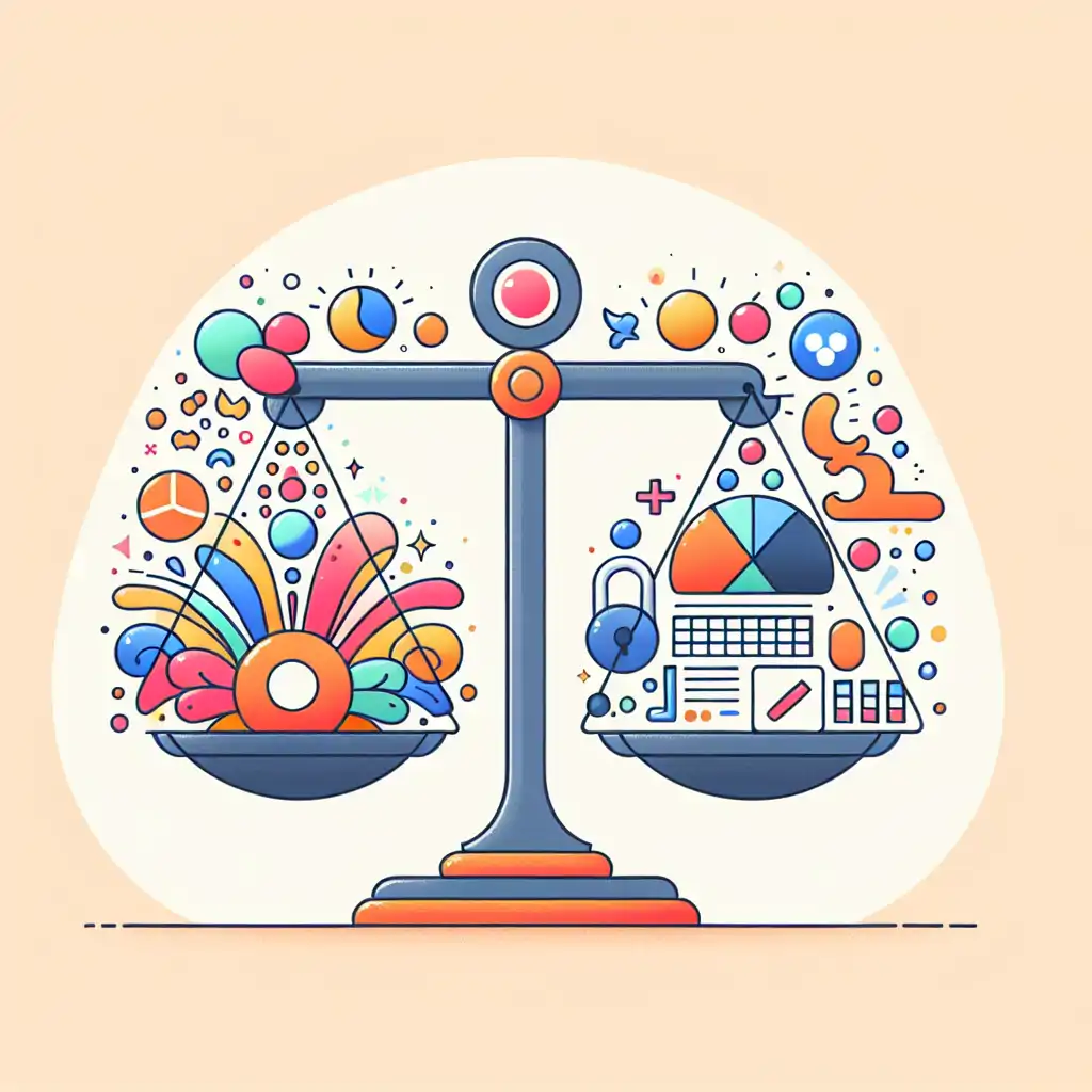 A balanced scale symbolizing harmony between creativity and brand coherence.