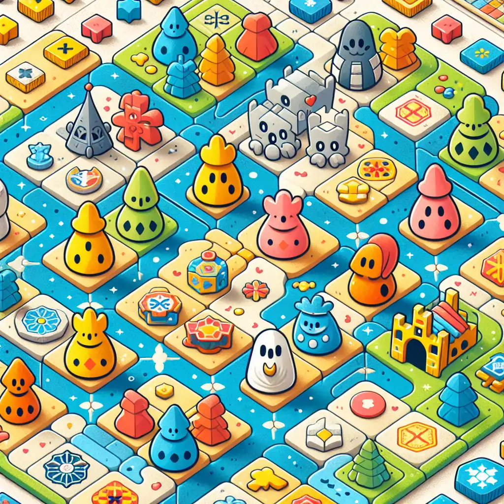 A captivating image of a Carcassonne board, complete with tiles and colorful meeples in progress.