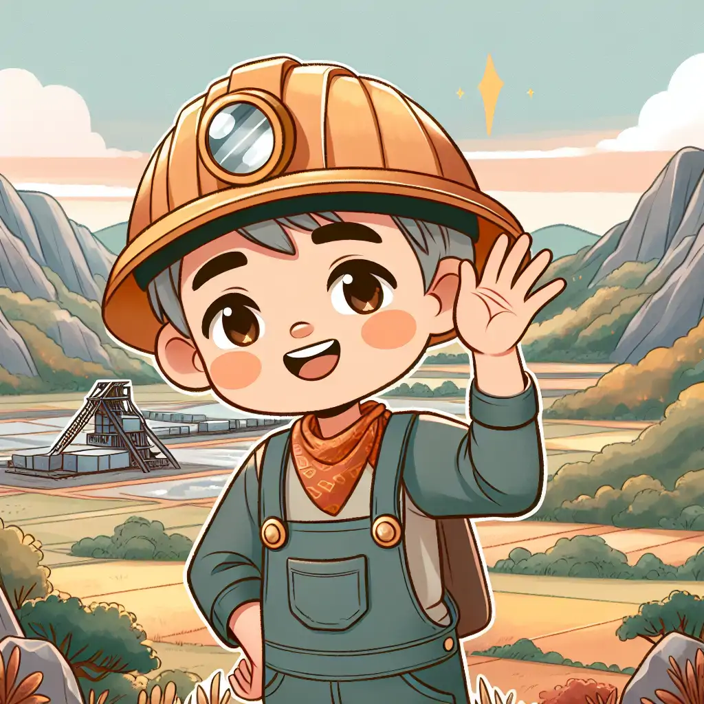 A miner waving goodbye with a big smile, standing against the backdrop of lush Zimbabwean landscape.