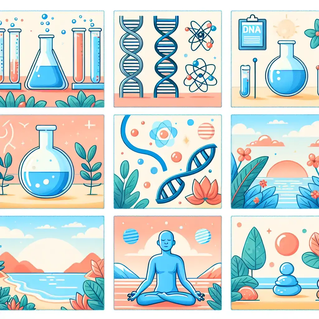 A collage of thematic images representing each blog category, from science to mindfulness.