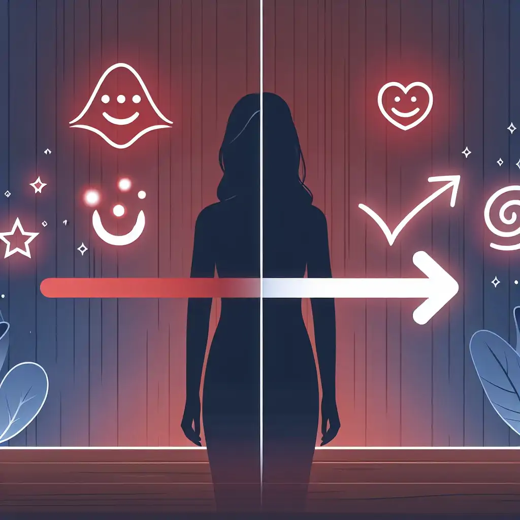 A graphic showing a progression from negative to positive words, symbolizing the change positive communication can bring.